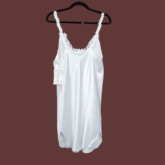 Dentelle Womens White Floral Lace Trim Satin Night Slip Size L NWT - Picture 2 of 7